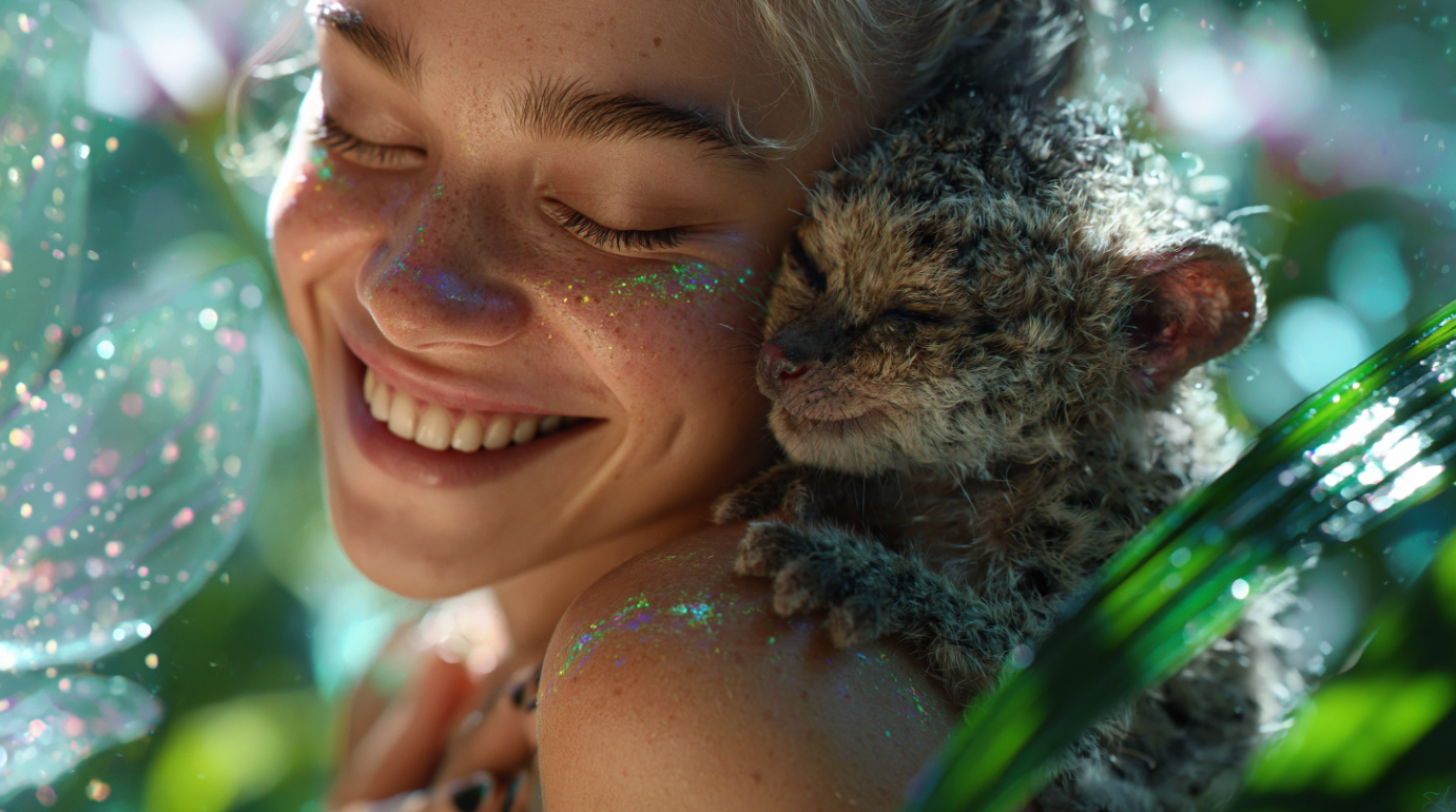 Resident with companion species in the Eden-9 biosphere